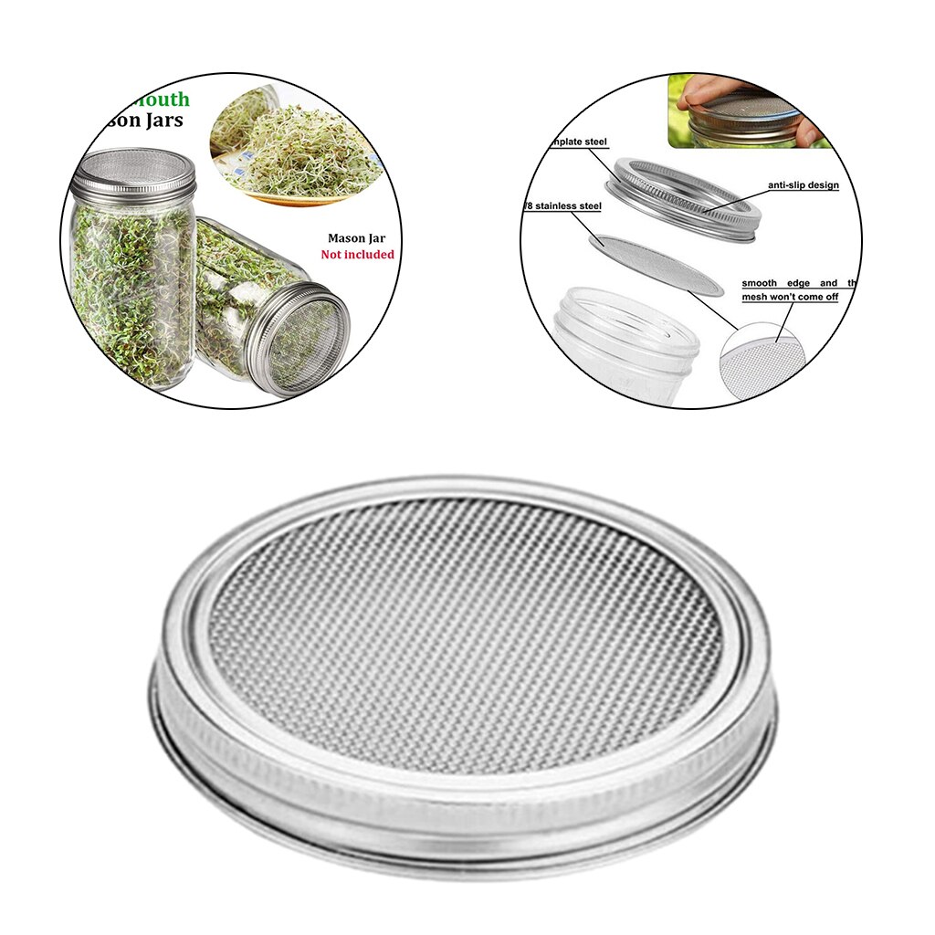 Stainless Steel Mason Jar Screen Sprouting Filter Lid Seed Set Wide Mouth Tray Planter Brocoli Radish Sprout Lids