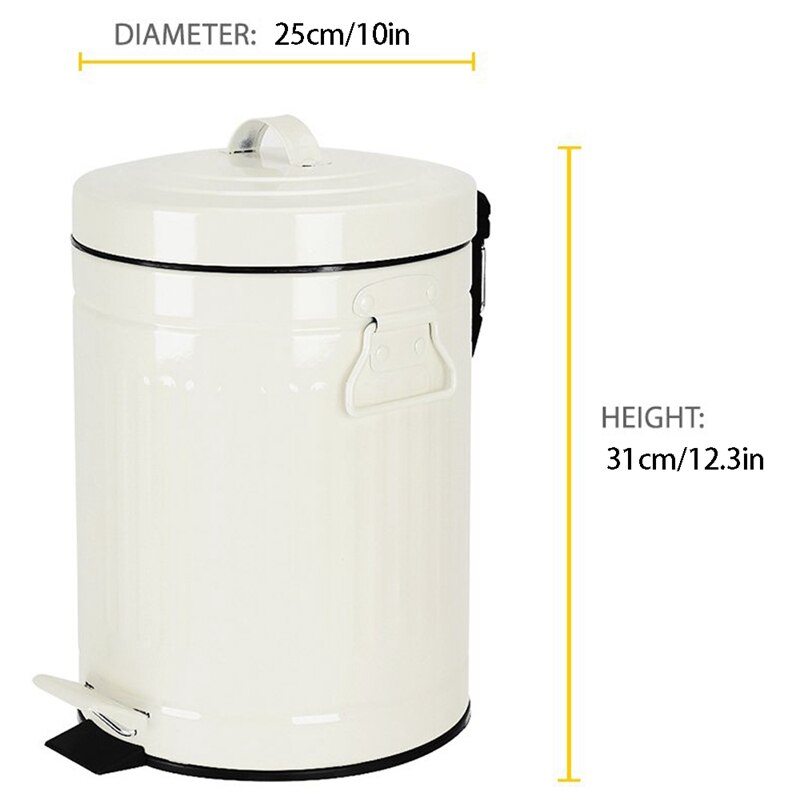 Badkamer Prullenbak Met Deksel, Prullenbak Voor Slaapkamer Kantoor Geschikt Voor Badkamer, Slaapkamer, Kantoor, bureau, 5 Liter, Wit