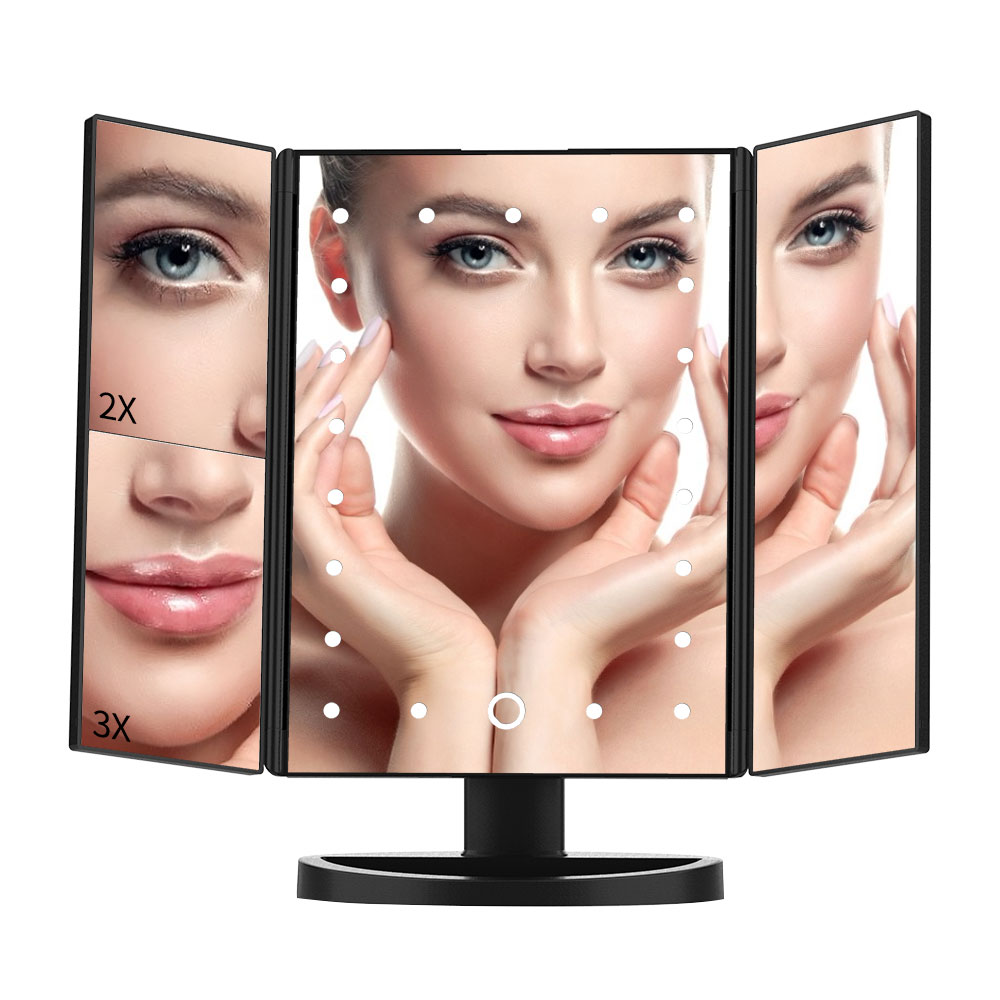 Diozo Touch Screen Spiegel Met 21 Led Verlichting 1X/2X/3X Vergrootglas Make-Up Spiegel 3 Vouwen Verstelbare stand Cosmetische Spiegel