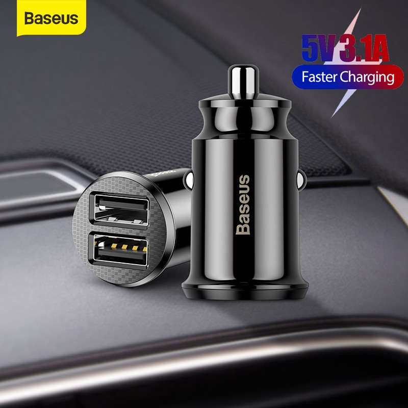 Baseus mini dual usb biloplader 5v 3.1a hurtig opladning 2 port usb-telefon autoladeradapter til mobiltelefon tablet bilopladning