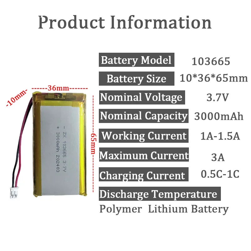 z.SHTV 3000mAh 103665 Oplaadbare lithium-polymeerbatterij voor mobiel opladen van tabletGPS PSP PAD E-book POS Machine Power
