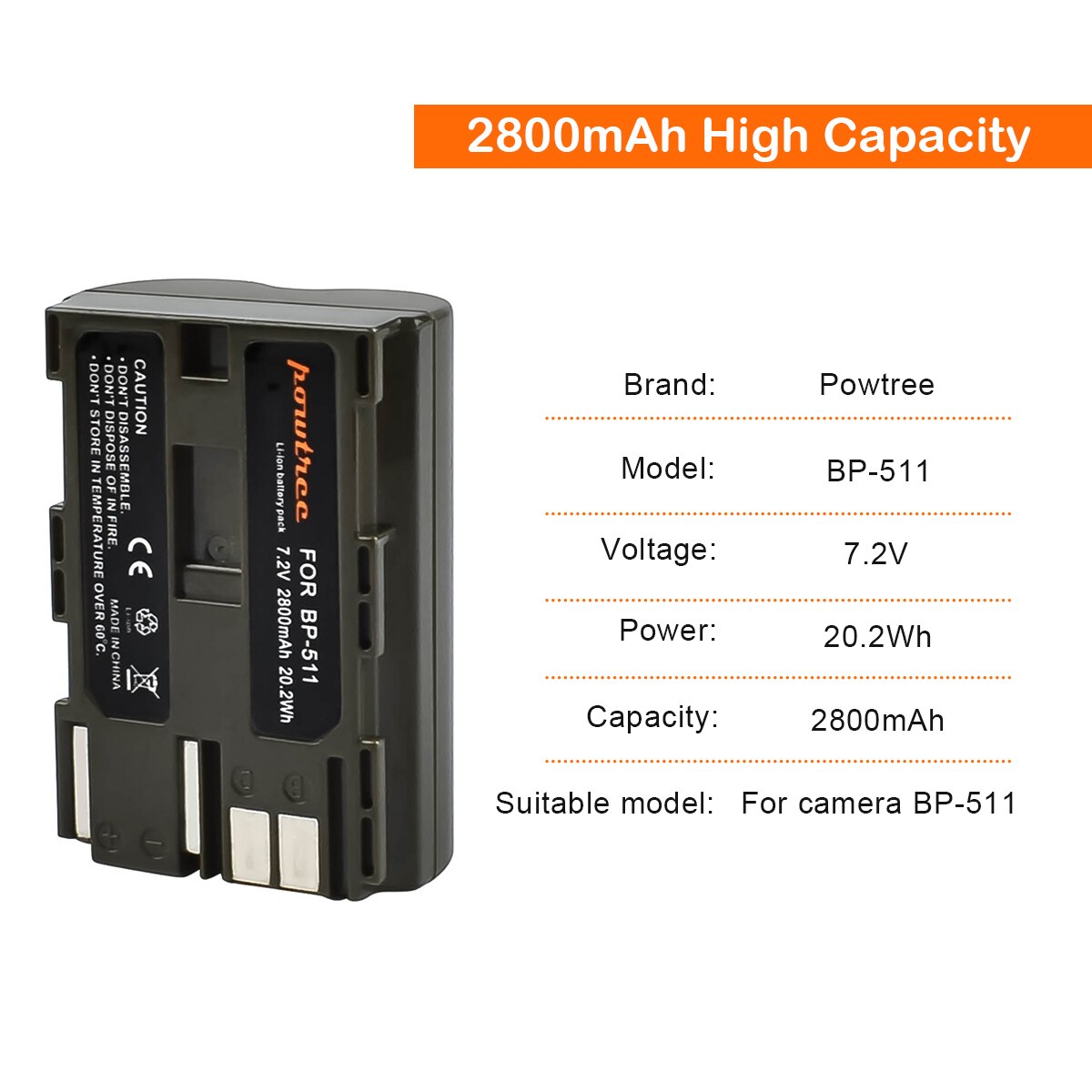 Turpow 2800mAh BP-511 BP-511A BP 511A Pour Batterie D'appareil Photo BP511 BP 511 Pour Canon EOS 40D 300D 5D 20D 30D 50D 10D G6 Batterie