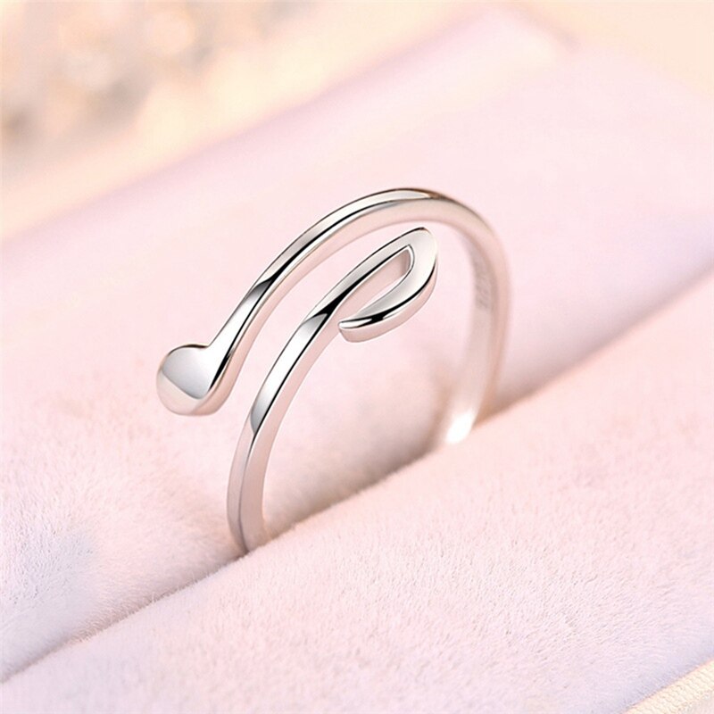 Anillo de notas musicales estilo sencillo para mujer, joyas de Color plateado, joyería de , anillo de apertura ajustable, anillos de para mujer