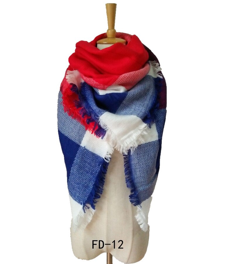 knitted spring winter women triangle scarf plaid warm cashmere scarves shawls luxury brand neck bandana pashmina lady wrap: color 3