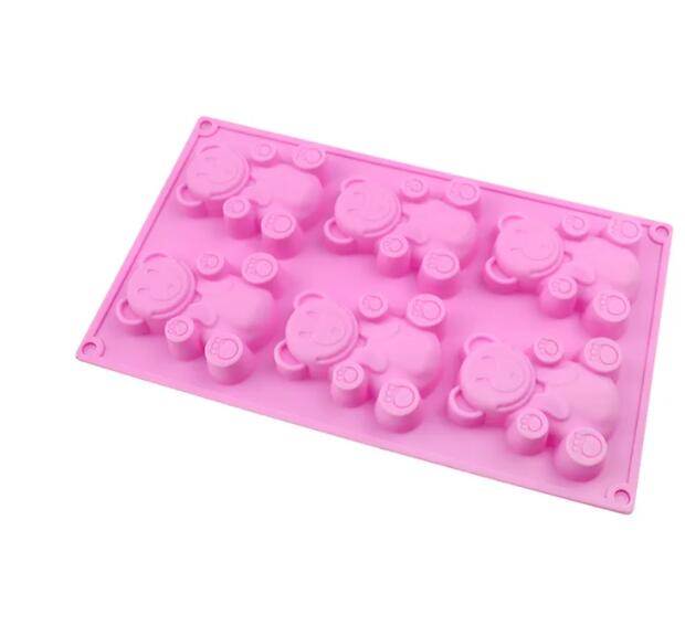 Molde de silicona con forma de oso encantador 3D, herramientas de cocina para hornear pasteles, Fondant, suministros para hornear, 6 cavidades: Default Title