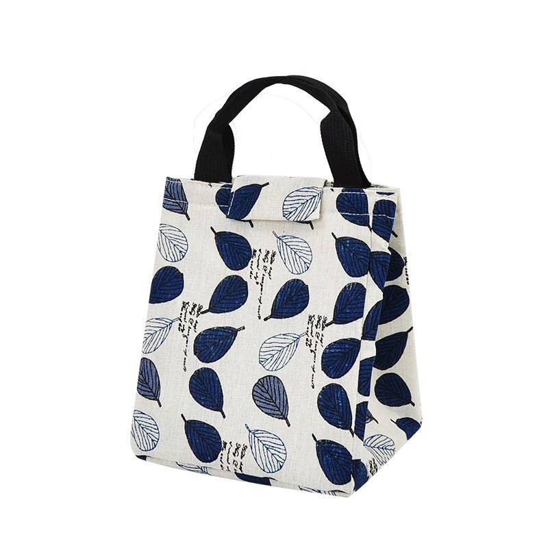 8-Kleur Mode Lunch Zakken Waterdichte Draagbare Canvas Functionele Thermische Voedsel Vrouwen Kids Reizen Picknick Werken Opbergdoos: Blue Leaves