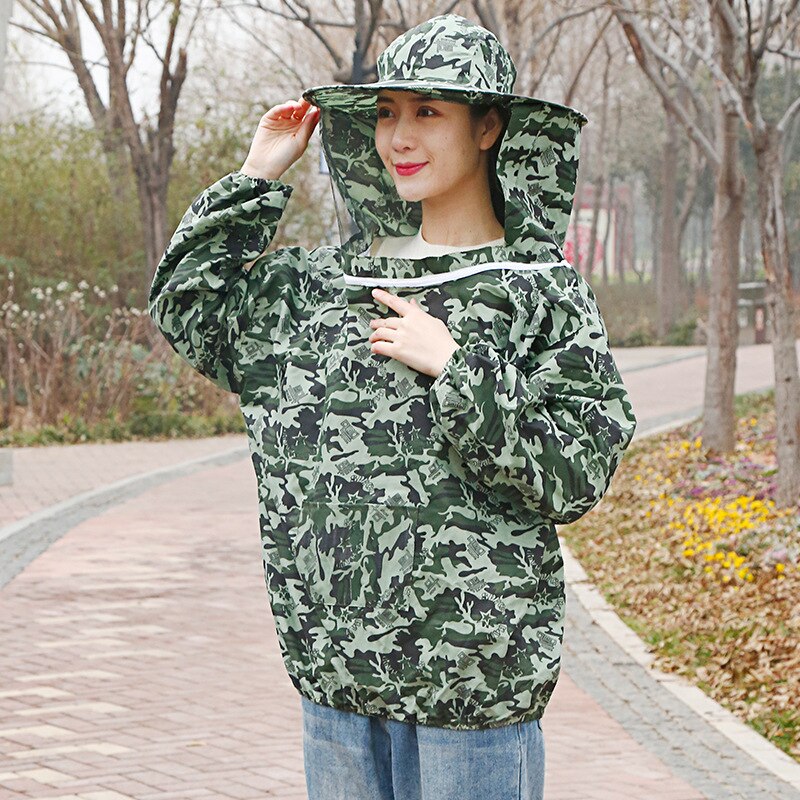 Beekeeping Clothes Storage Pocket Anti-bee Clothing Siamesed Head Mask of Upper Outer Garment for Anti bee suit: Light Green