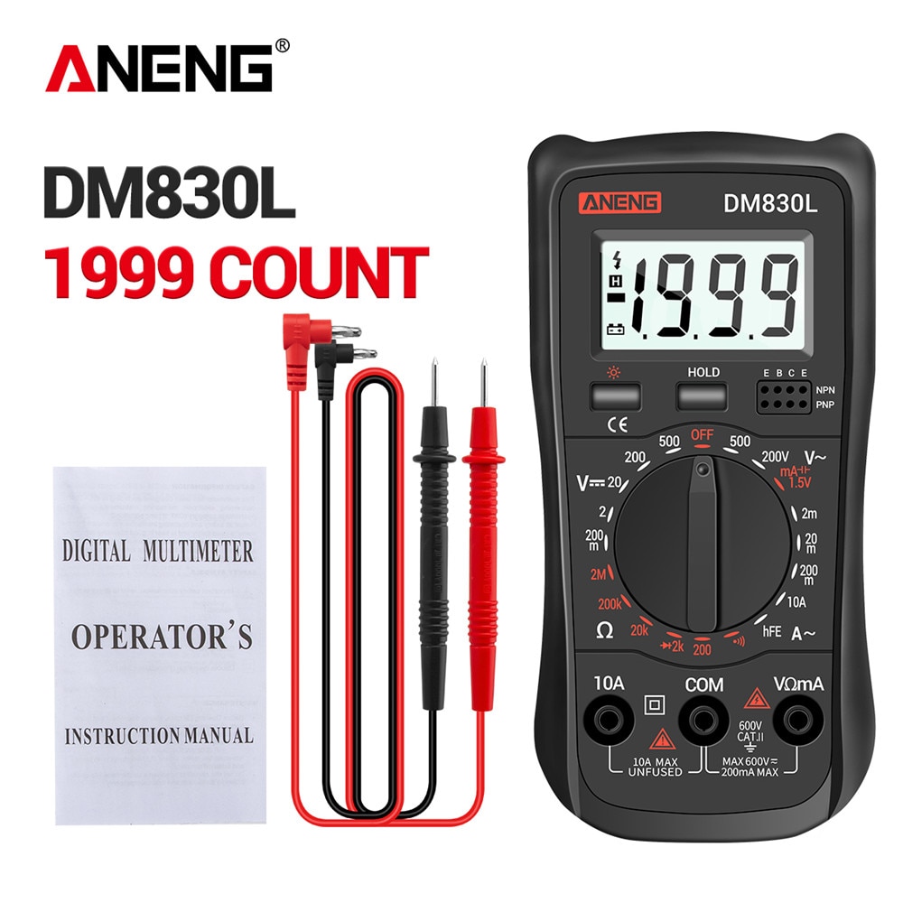 ANENG DM830L Digital Multimeter Meter Testers 1999 Count Electrical Transistor Capacitance DC/AC Multimetro With LCD Backlight