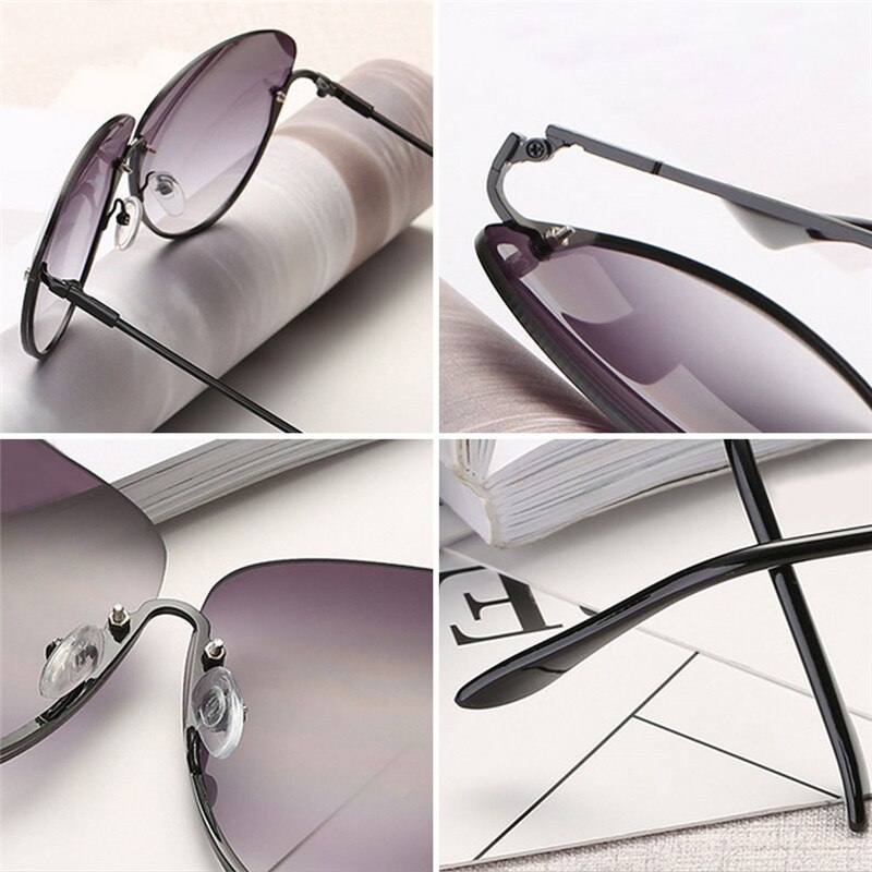Kantløse cat eye damesolbriller trendy gennemsigtige solbriller damer gennemsigtige store metal guldkant kørebriller