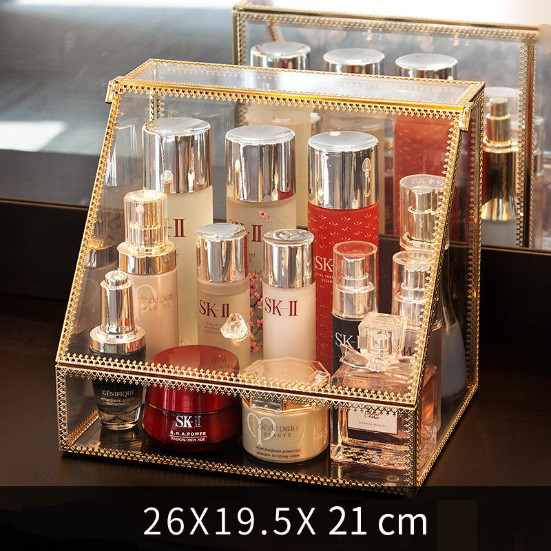 Opbergdoos Stofdicht Glas Opbergdoos Grote Capaciteit Lipstick Cosmetische Organizer Home Decoratie Make Container Opslag Lade: A1