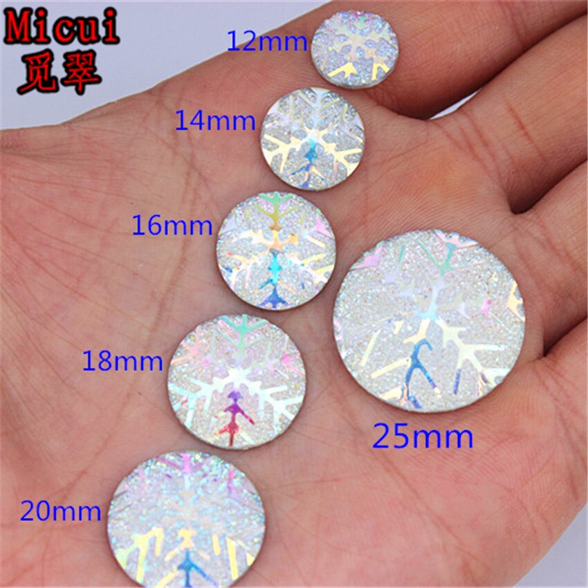 12/14/16/18/20/25 Mm Snowflake Glitter Ab Kleur Ronde Plaksteen Applique hars Edelstenen Niet Hotfix Voor Decoratie Diy MC328