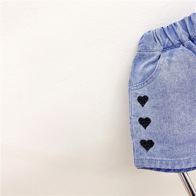Kinderen Koreaanse Liefde Geborduurde Denim Shorts Lente/Zomer Producten Meisjes Casual Broek Alle-Wedstrijd Broek