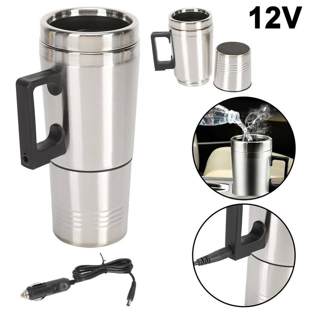 Travel 12V Car Thermos Thermal Heating Mug Cups Plug Auto 12V Adapters Steel Stainless 500ml Mug Heated W8D5