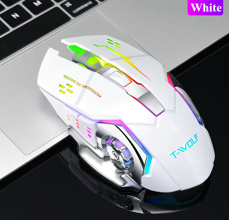 BENTOBEN Wireless 2.4G USB Optical Gaming Mouse 2400DPI Gamer Mouse Backlit Rechargeable Silent Mice For PC Laptop: white