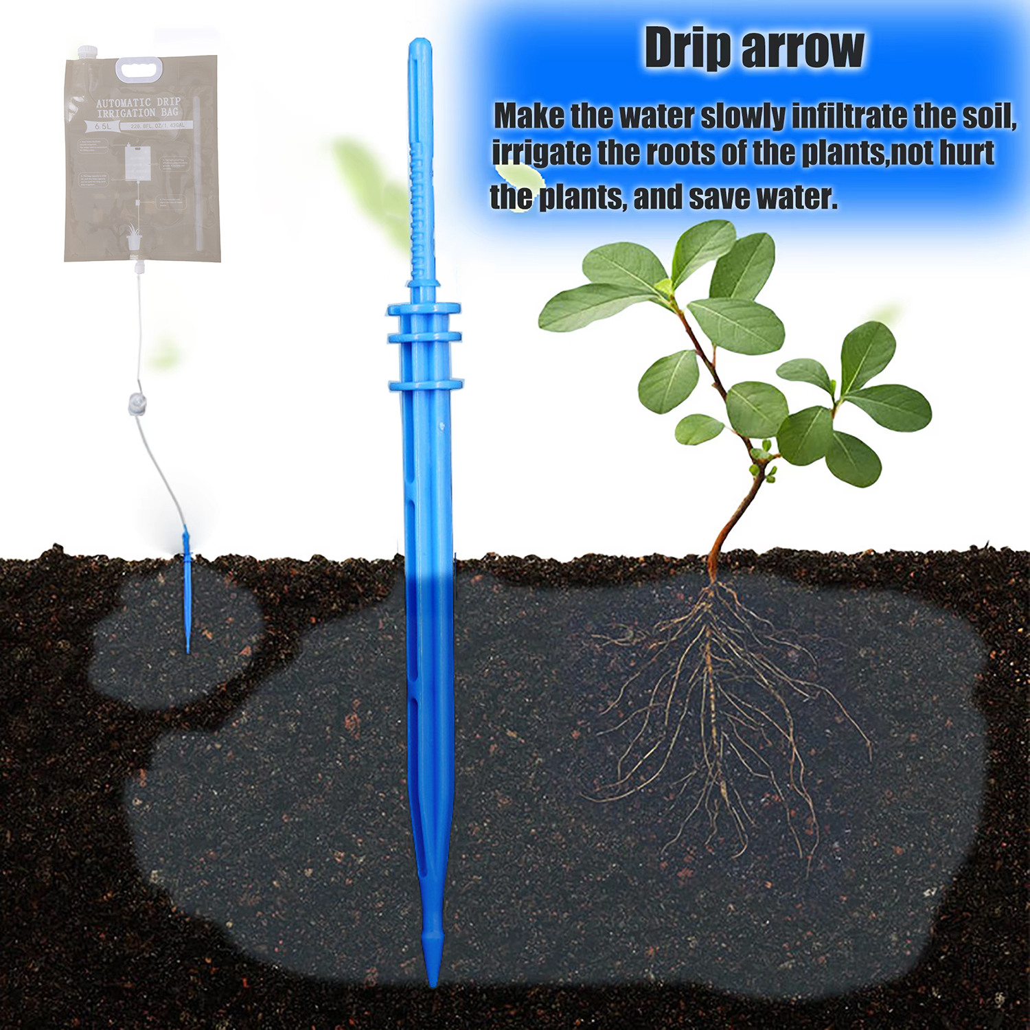 Borsa per irrigazione a goccia automatica da 6,5 litri Controllo del flusso di gocciolamento dell'acqua Kit per piantare pigri Manutenzione delle piante Borsa per irrigazione per irrigazione