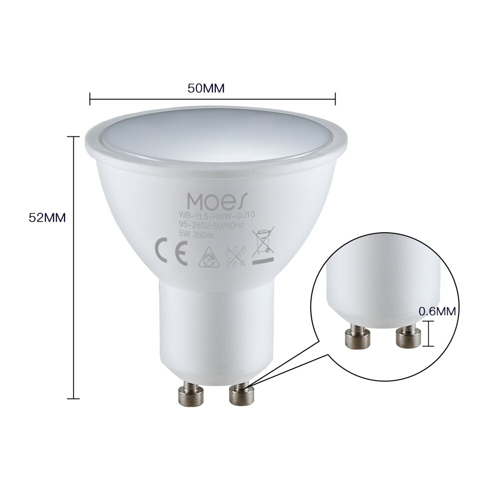 Moes tuya  gu10 wifi smart lys led pærer rgbcw 5w dæmpbare lamper smart life fjernbetjening arbejde med alexa google home