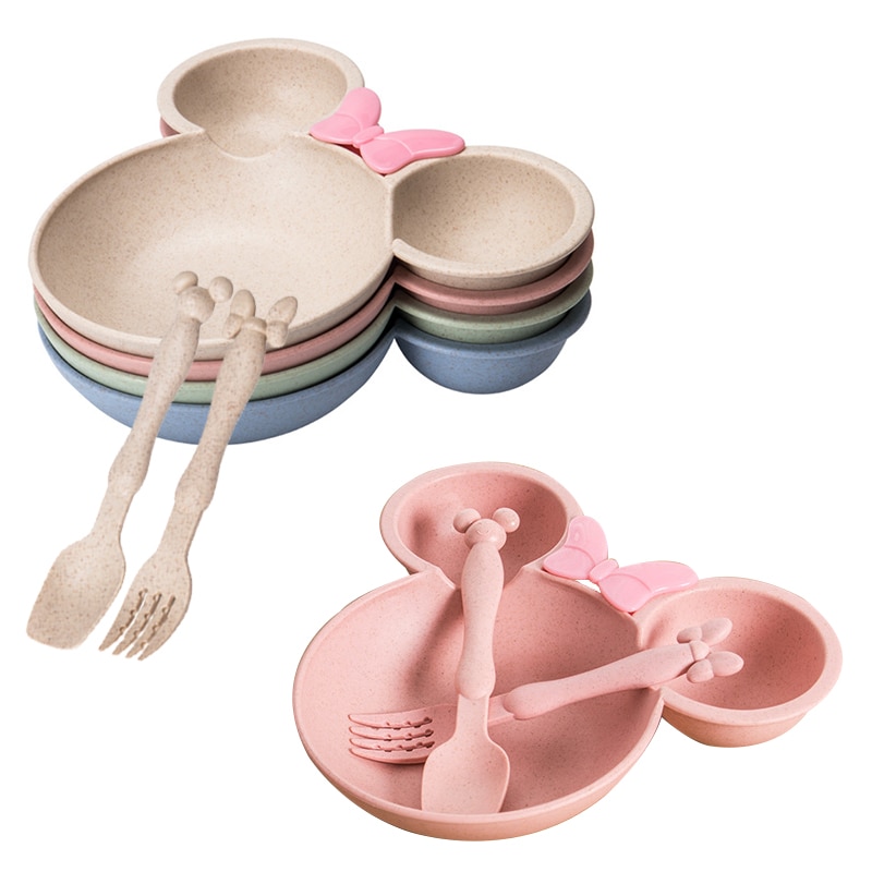 3 stk/sett baby tegneserie servise fat hvete bolle anti småroll barn middag mating mat tallerken barn trening bolle skje gaffel