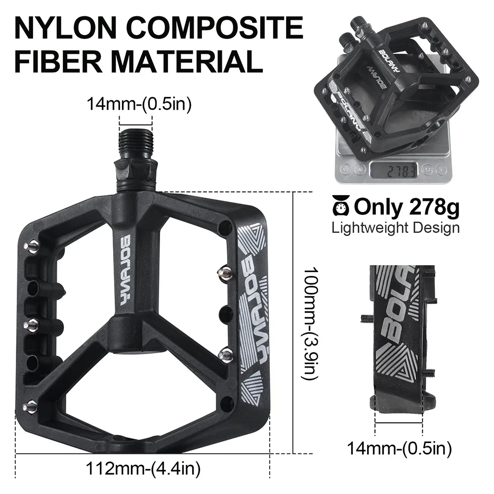 Pedales de bicicleta de nailon antideslizantes BOLANY con rodamiento, 10 clavijas, Pedal de lubricación ultraligero para bicicleta de montaña y carretera, accesorios para bicicleta
