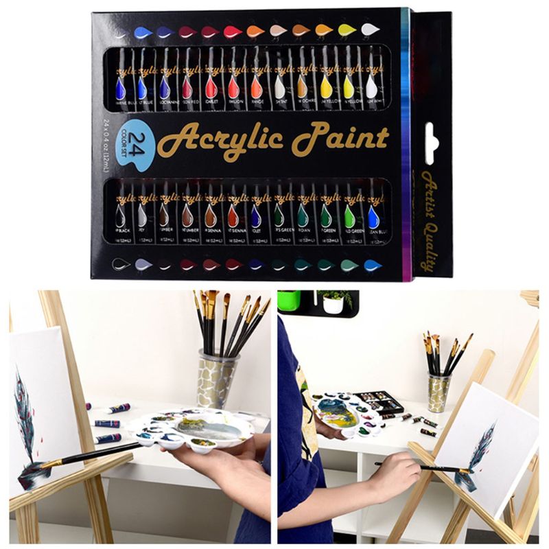 12ml 24 Colors Acrylic Paint Draw Painting Pigment Water Resistant C5AB