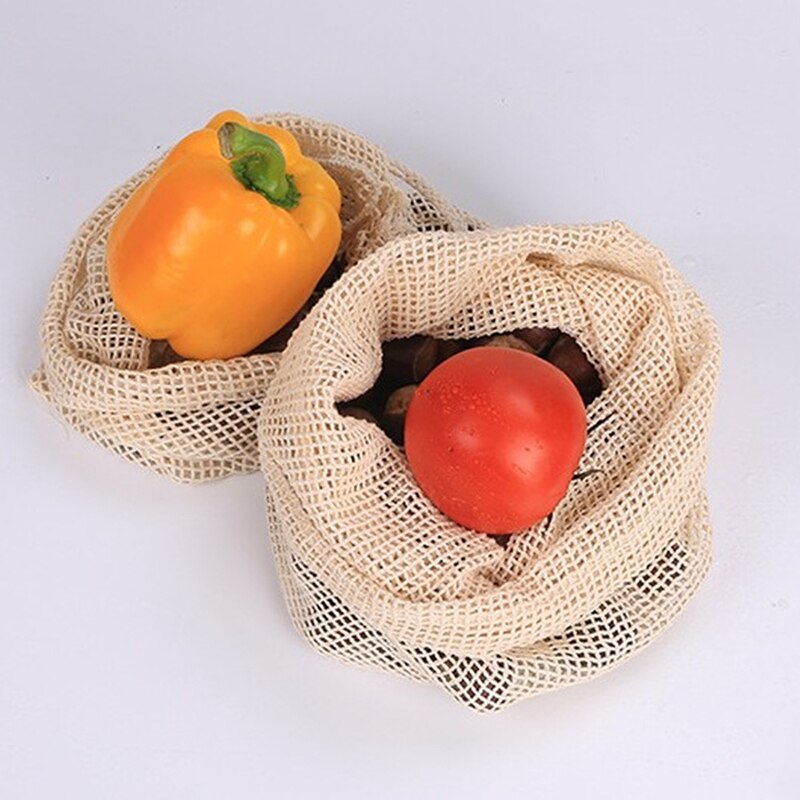 Reusable Vegetable Fruit Produce storage bag with Drawstring Home Vegetable Cotton Mesh Bags
