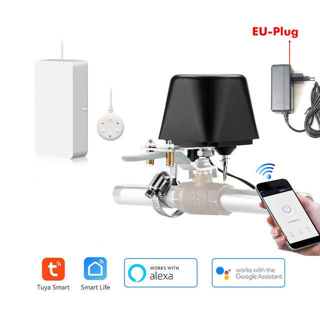 Tuya Smart WiFi Water Leak Detector Home Alarm Water Leakage Alarm Flood Alert Overflow Security Alarm System Water Sensor: EU Valve x Sensor