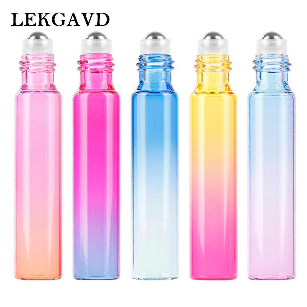 1 Pc 10 Ml Gradiënt Kleur Etherische Olie Parfumflesje Roller Bal Dikke Glas Roll Op Duurzaam Voor Reizen Cosmetische container Hele