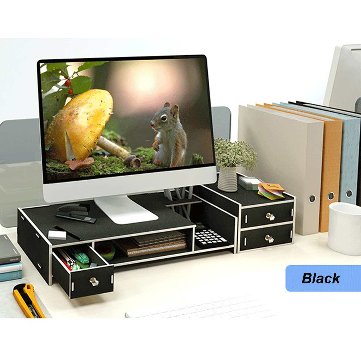 Houten Monitorstandaard 50x20x7,7 Cm Zwart - Moderne Monitor Riser Voor PC, TV En Laptop