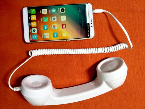 til mobil 3.5mm mikrofon retro telefon mobiltelefon håndsett mottaker strålingssikker: Hvit