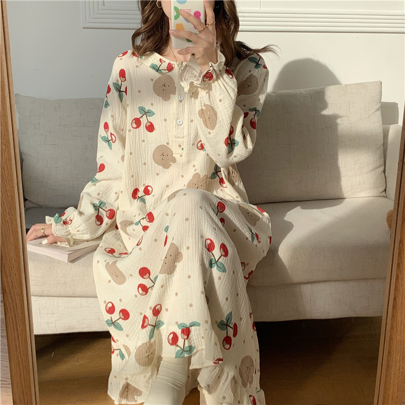 Singingqween Vintage victoriaanse dames-nachtjapon, lange mouwen, pure nachtkleding, pyjama of loungejurk, roze, L