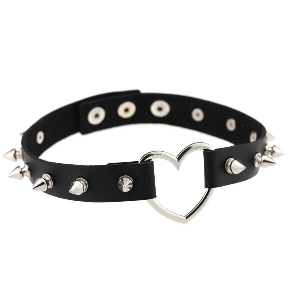 Punk Gothic Black Pu Leather Heart Cross Round Choker Necklace For Women Spike Rivet Neck Jewelry Chocker Collar Necklaces: 6