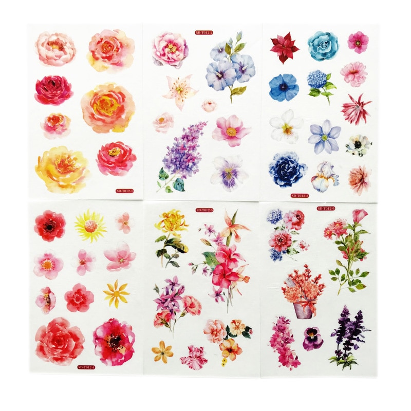 6 Sheets /Pack Cute Flower Sticker Adhesive Craft Stick Label Notebook Computer Phone DIY Decor Kids Stationery