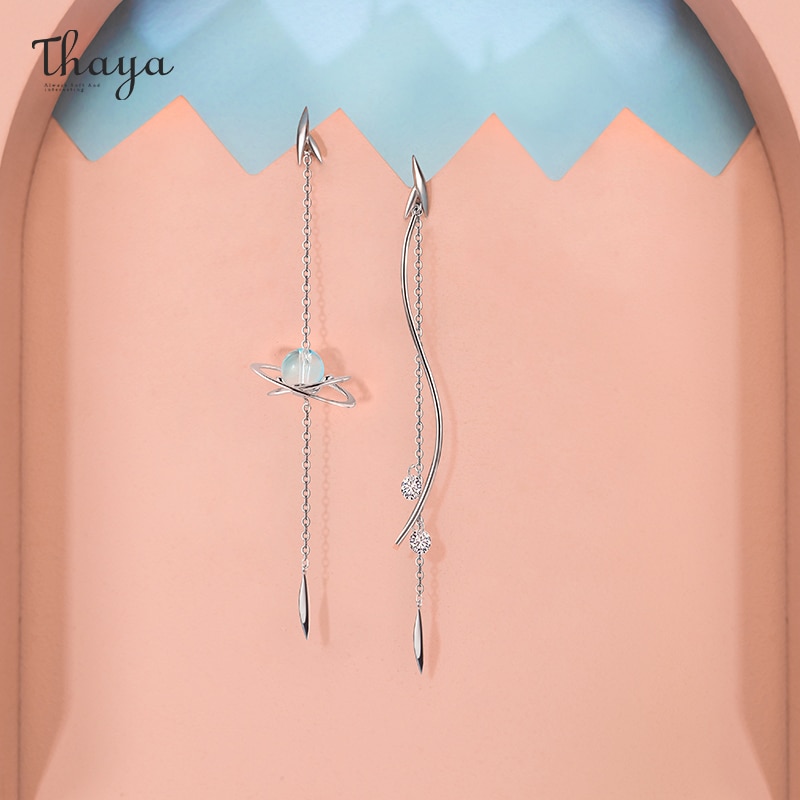 Thaya Solid 925 Sterling Zilver Wilg Oor Dangle Cryst Oorbel Charmes Сережкиfor Vrouwen Mode Fijne Sieraden