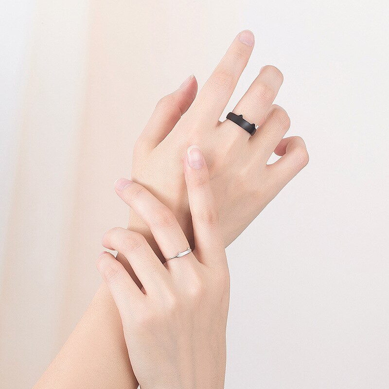 Trendiger partnerring aus edelstahl mit schwarzer und weißer katze, schlicht, süß, Ideal für studenten, offener Ring, #39