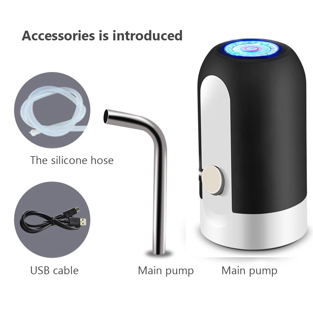 Automatic Water Dispenser Bottled Water LED Wireless Water Dispenser Electric Water Pressure Water Dispenser USB Household: black