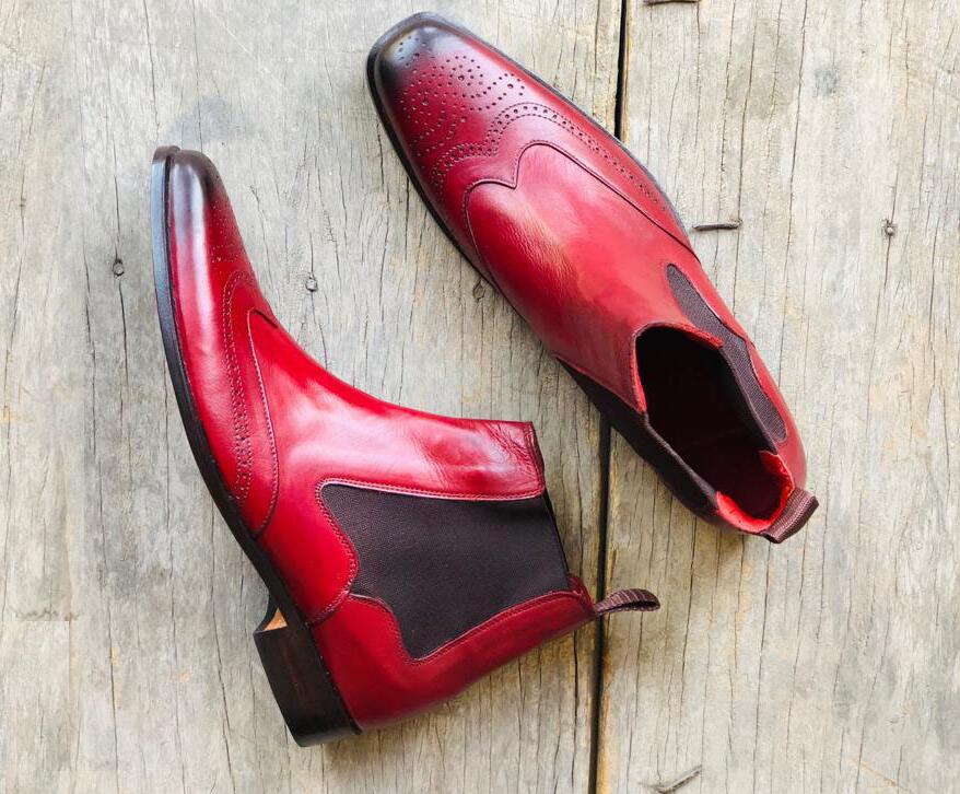 Män pu-läder slip-on ankelskor spetsiga tå lågklackade stövlar manliga casual vingspets stil chelsea boots  tv794: 48