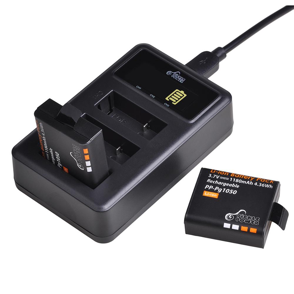 3Pcs PG1050 Actie Camera Batterij + 3 Poorten Led Charger Voor Sjcam SJ4000 SJ5000X Eken H9 H9R H8R H8: 2 Battery 1 Charger