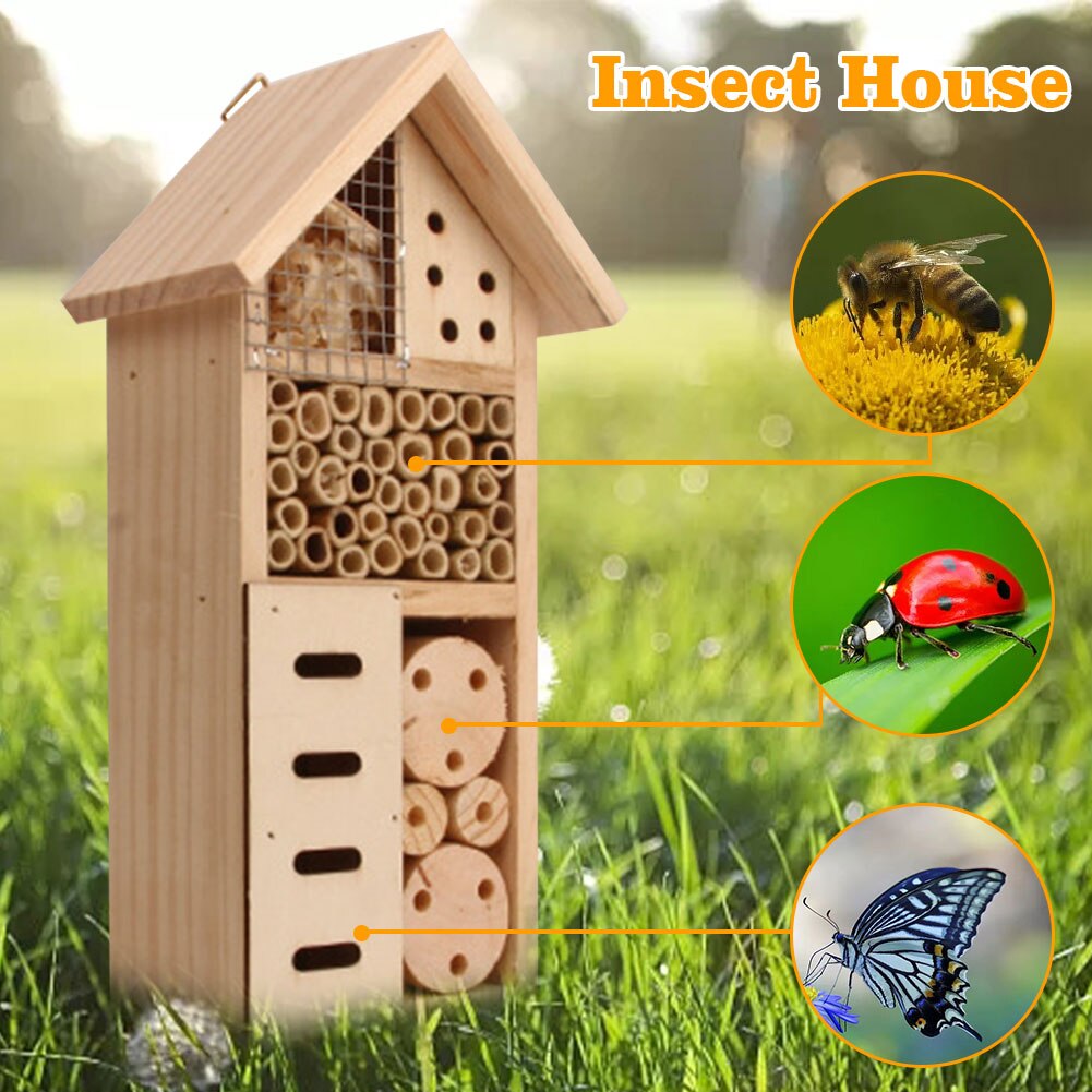 Maison d&#39;insecte en bois, nid naturel, nid d&#39;insecte pour jardin extérieur, cour, papillon d&#39;abeille