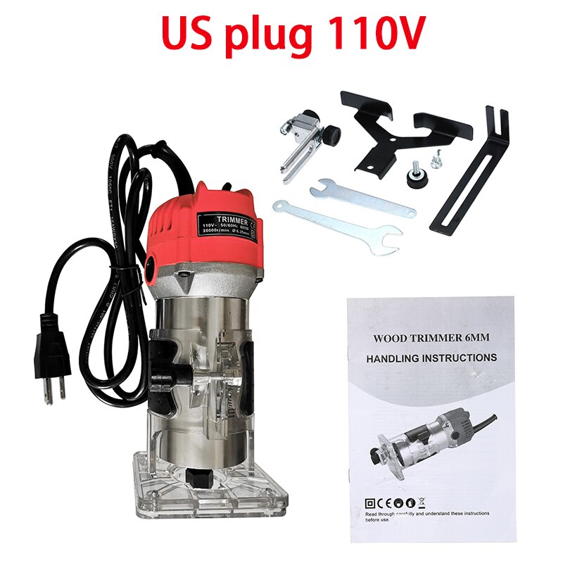 220V 800W Electric Trimmer Laminate Edge Trimmer Collet Wood Router Woodworking Milling Engraving Slotting Machine: 110V US Plug