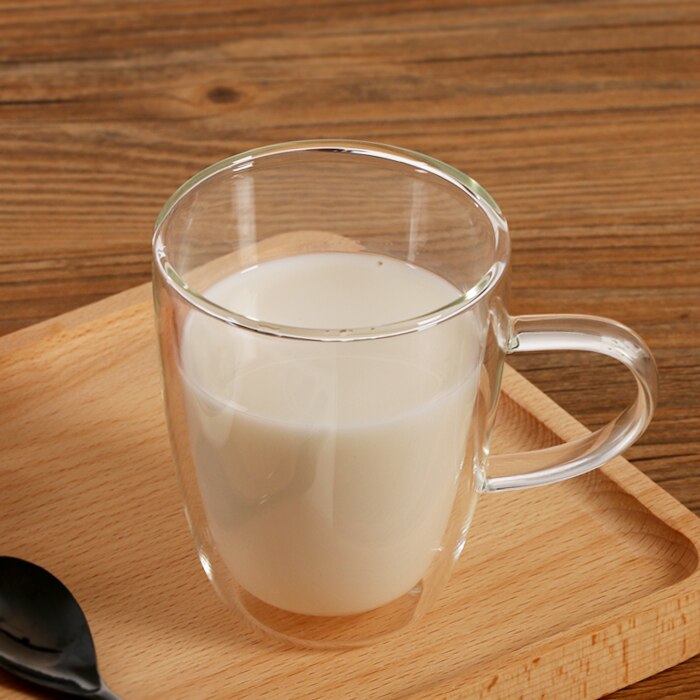 Amerikaanse stijl 350 ml/450 ml dubbelwandige glazen koffie mokken, borosilicaat hittebestendig glas melk cup