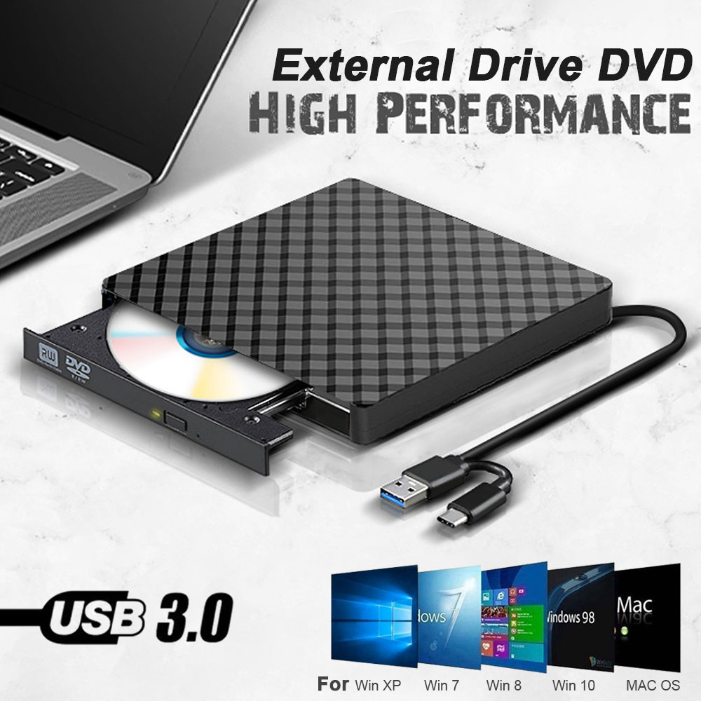 2 in 1 USB3.0 Type C Ultra-thin CD Drive DVD RW Portable Burner Optical Drive Burner Reader Player for Laptop Desktop Computer