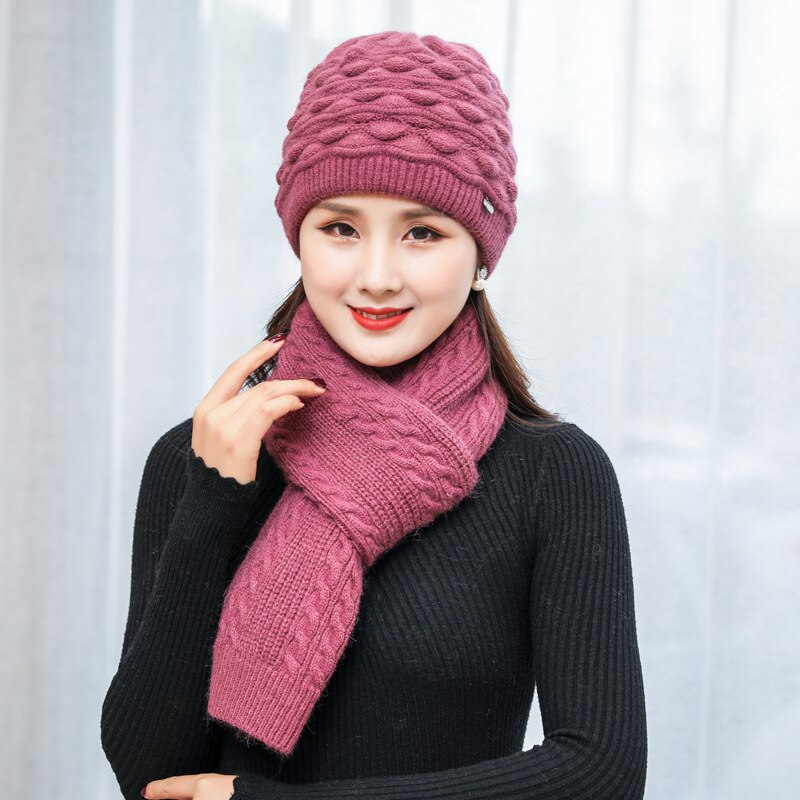 Hat Scarf Set Female Women Knitted Caps Scarf Set Hats and Scarves Sets Windproof Warm Winter Scarf Hats for Mother