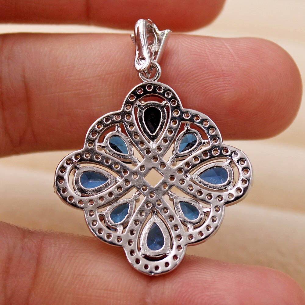 Bohemian Pendant for Women White Gold Filled Waterdrop Blue Zirconia Necklace Pendant Wedding Jewelry accessories