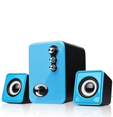 [Bio Speakers]Wired Laptop Computer Speakers Music Player Mini Channel 2.1 Stereo Bass Treble USB Wired Speaker For Computer: Blue