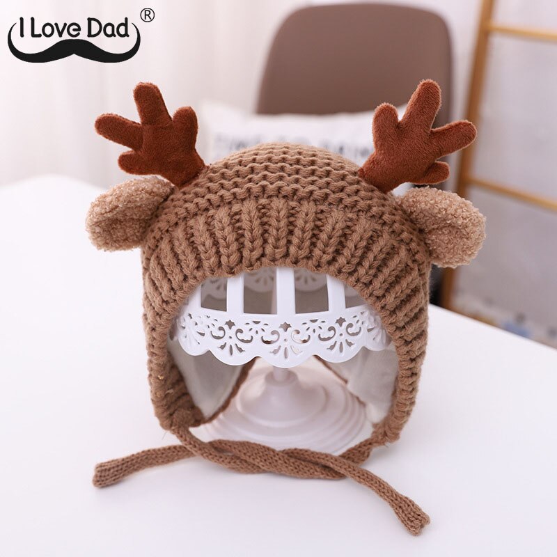 Gorro para bebé con orejas de alce, gorro cálido de punto para bebé, niño y niña, gorros de invierno, gorro para niño, gorro para niño: coffee