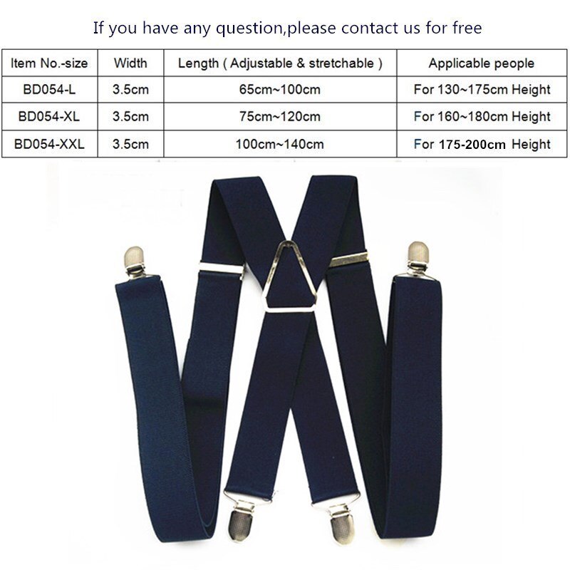 Bretelles réglables élastiques pour hommes et femmes, pantalon à pinces de 55 pouces, taille XXL, bleu marine