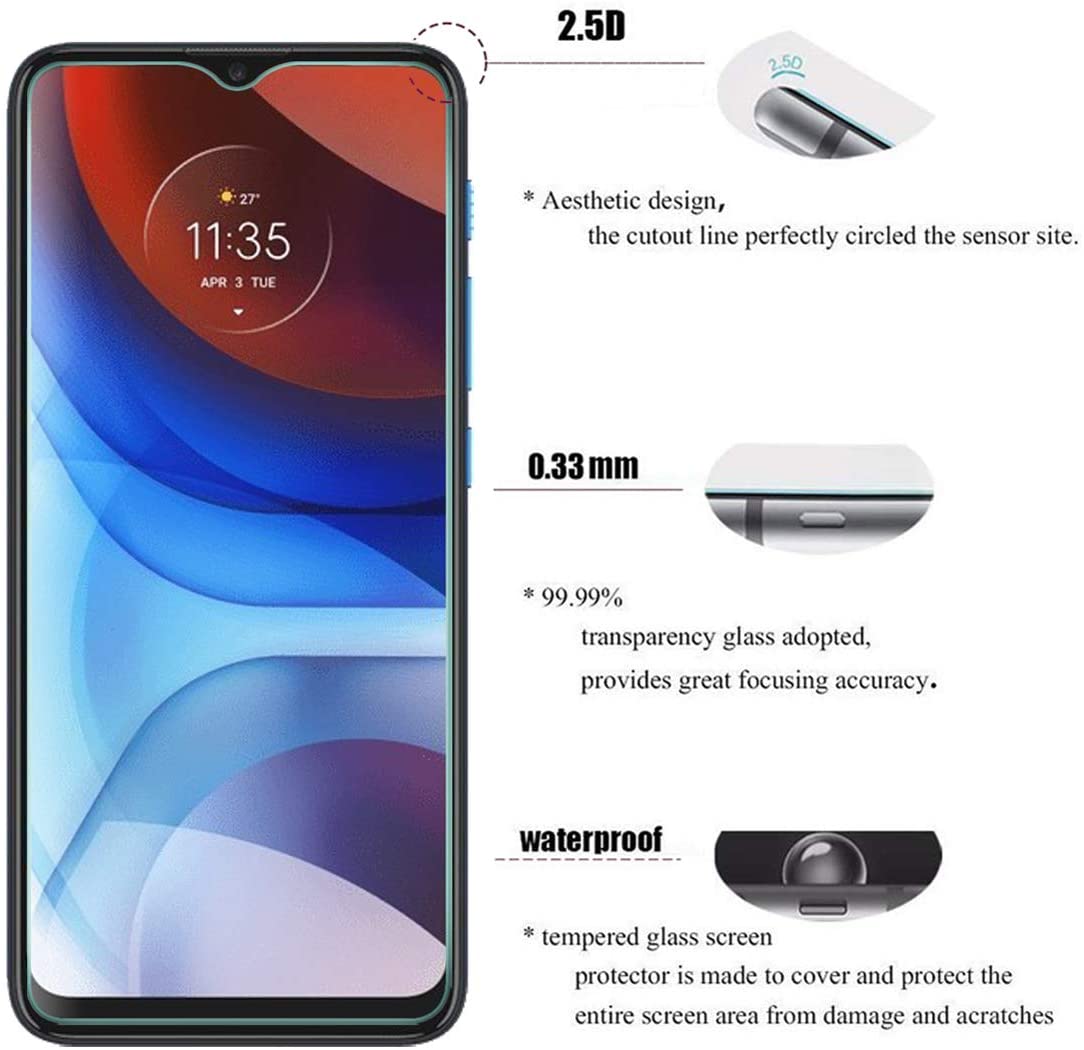 Hd-schutzglas für motorola moto  e7i Energie ,  e7 Plus und  e7 Plus – displayschutzfolie aus klarem glas, fingerabdruckabweisend
