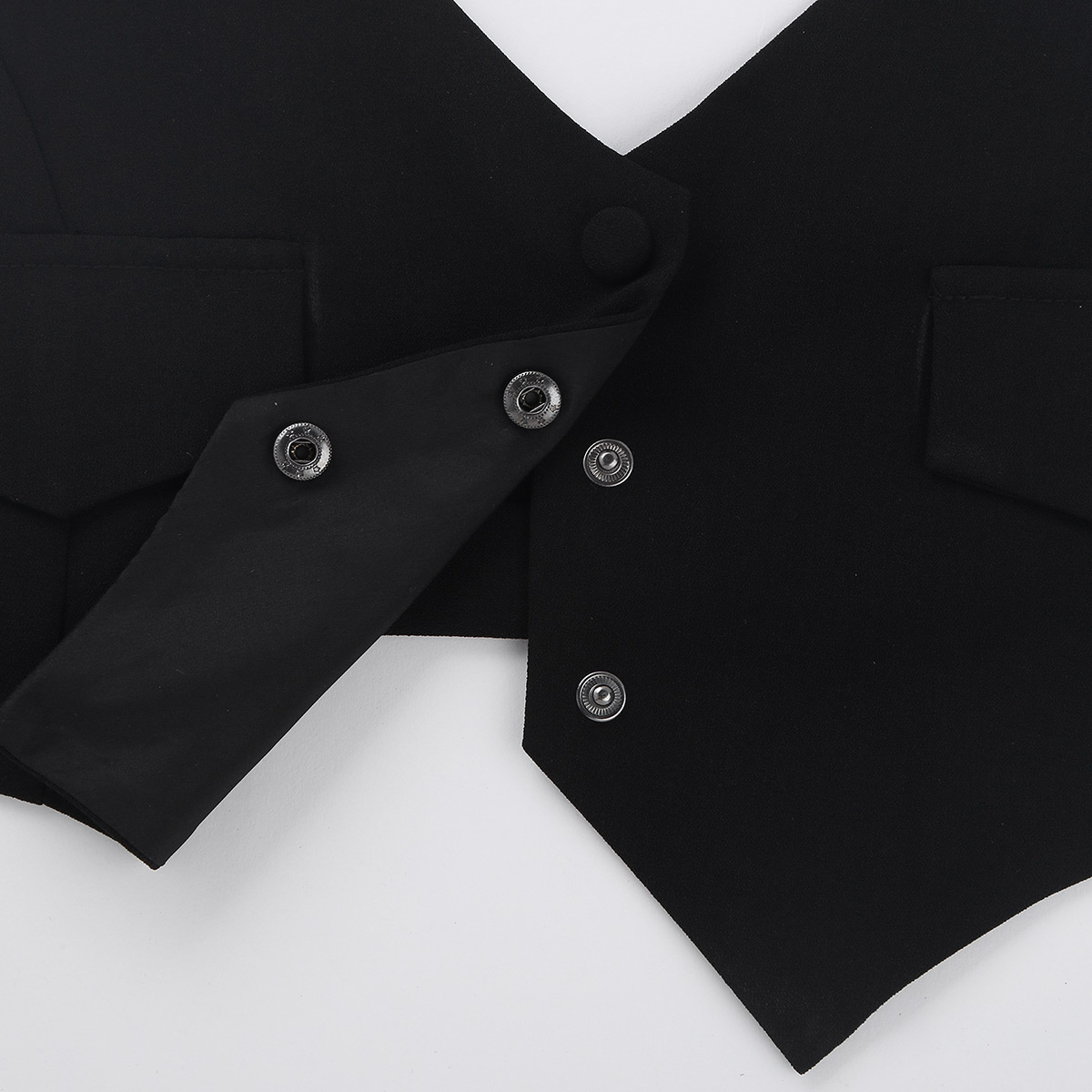 Kvinner casual solid grime hals kort drakt vest ryggfri med belte selv-tie på bakknappen ned hel foret vest vest