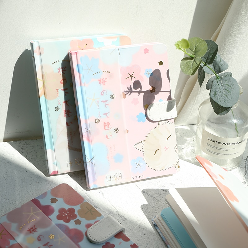 "Sakura Cat v4" Hard Cover Cute Girls Diary Journal Study Notebook Notepad Beautiful Stationery