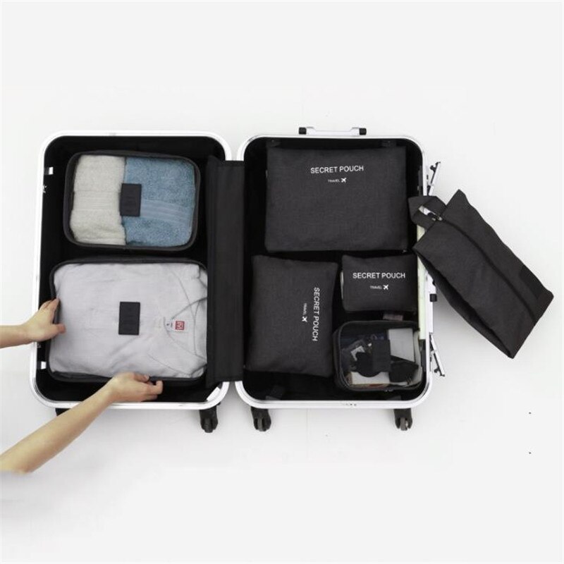 6 sztuk podróżne siatki na odzież wodoodporne torby przenośny bagaż organizator worek opakowanie Cube wielofunkcyjne akcesoria Oxford Mesh: Black