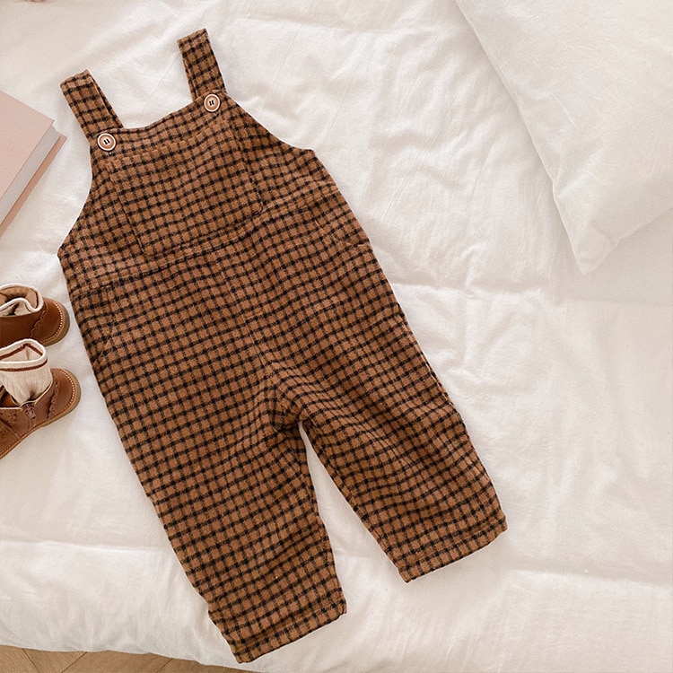 Automne hiver Plaid enfants ensemble laine ceinture pantalon bébé garçon fille velours pantalon enfants salopette infantile vêtements bébé vêtements
